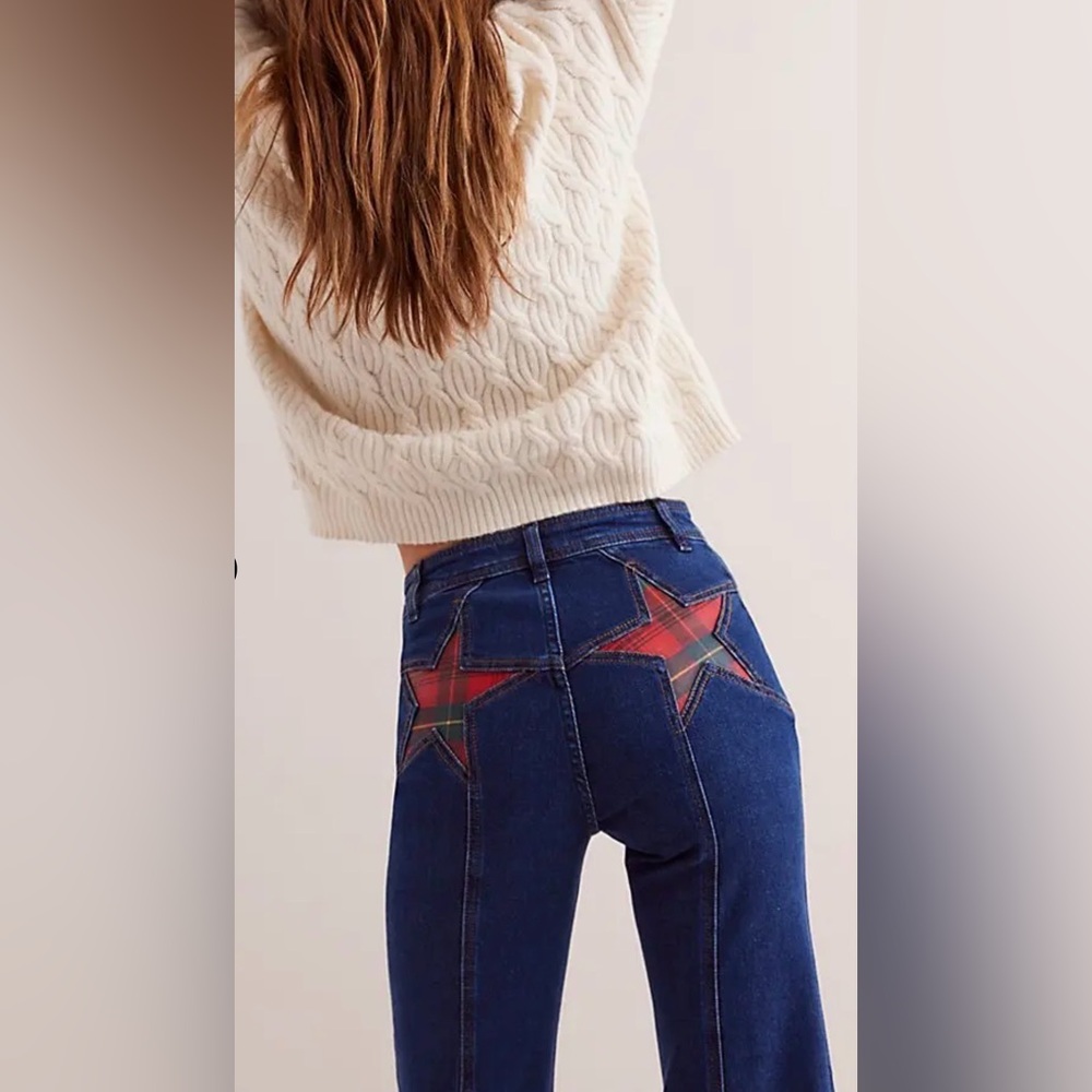 Free People Firecracker Flare Jeans We The Free Suede Stars Tarten - Picture 3 of 6